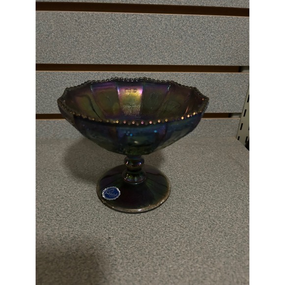 Zodiac Imperial Glass Iridescent Indiana Carnival Glass Footed Vintage - Picture 1 of 6